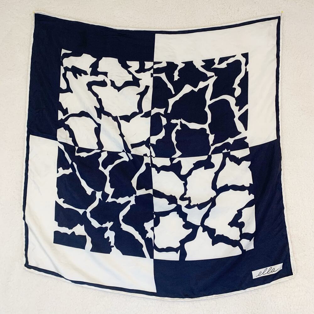 Silk Scarf Made in Italy Rare Navy and Ivory Timeless Rolled Edge Square